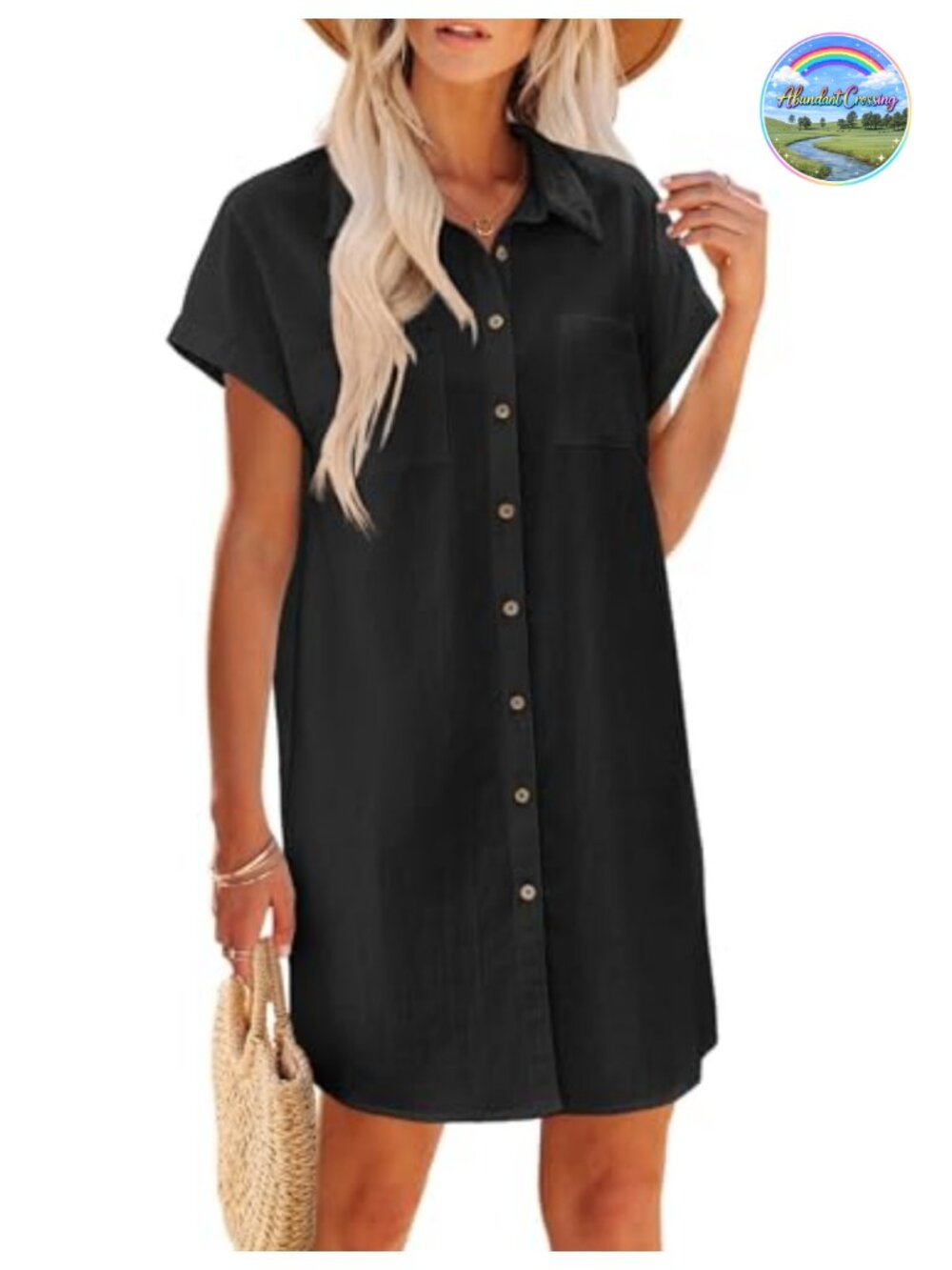 Cotton Button Down Short Sleeve Tshirt Dress Casual Mini Beach Dress